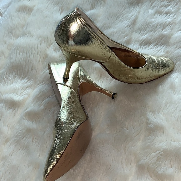 Vintage metallic gold leather pointed toe pumps 7 - Picture 10 of 15
